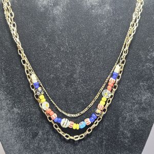 **Final Sale** Gold Tone Layered Multicolored Beaded Necklace 18-21"